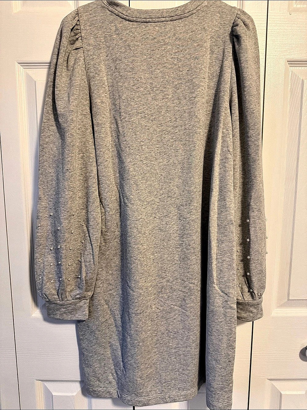 LOFT Sweatshirt Dress With Pearl Sleeve Details Gray Medium